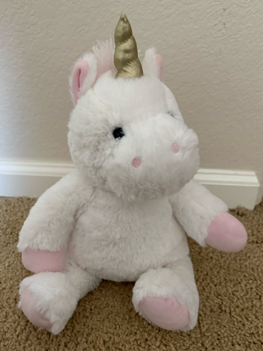Plush White & Pink Unicorn Stuffed Toy with Gold Horn